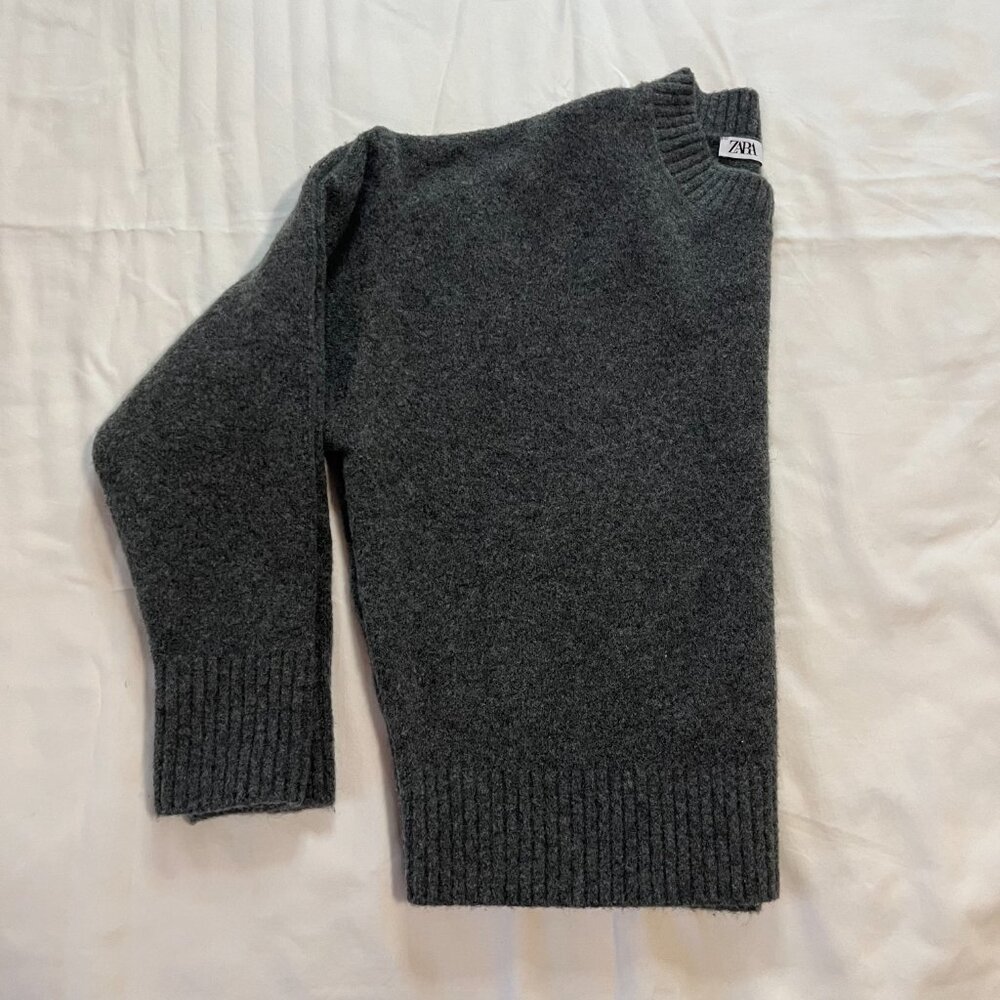 Zara Dark Gray Wool Blend Cropped Crewneck Sweater | Size S - Picture 5 of 5